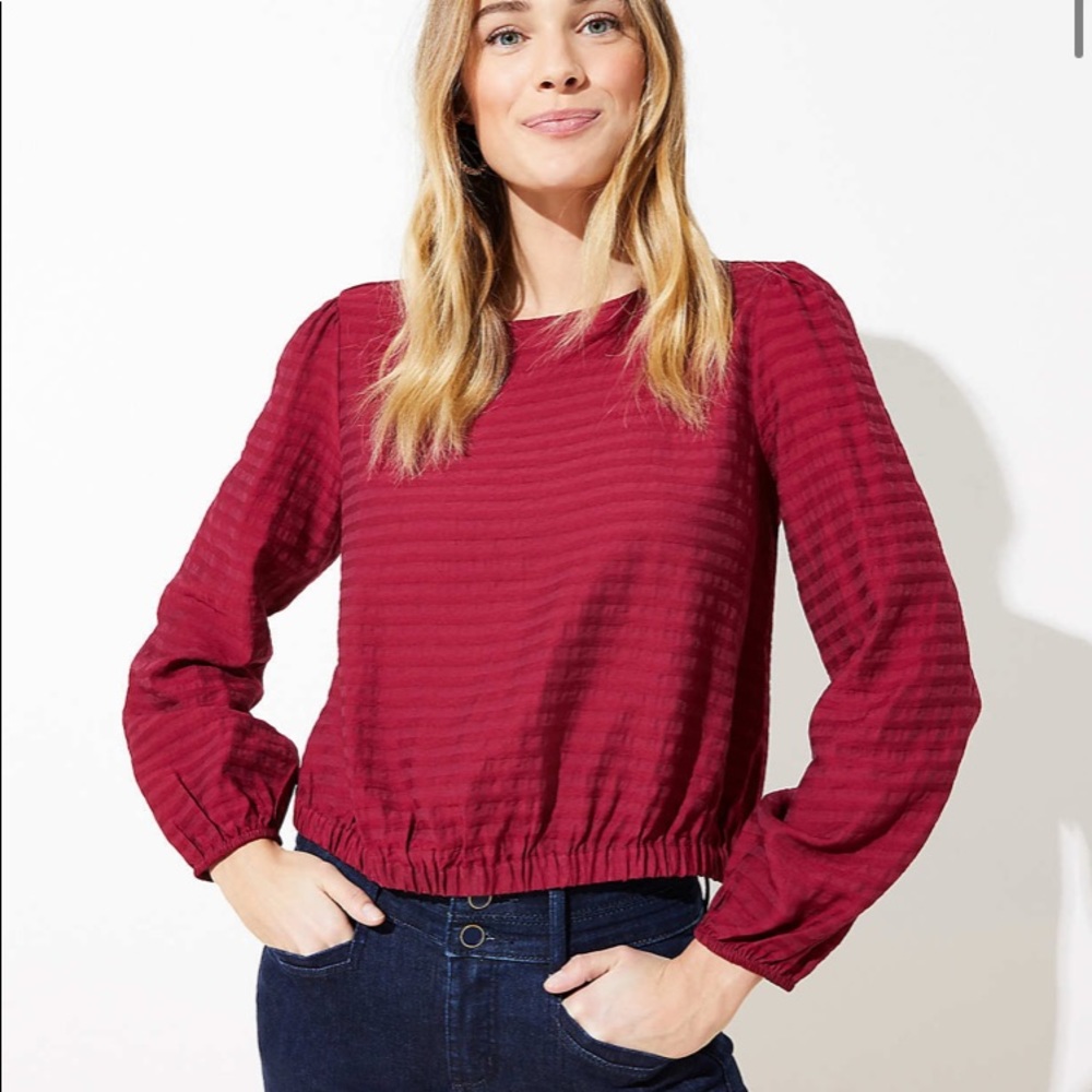 NWT Loft red wrap back cropped striped top Large